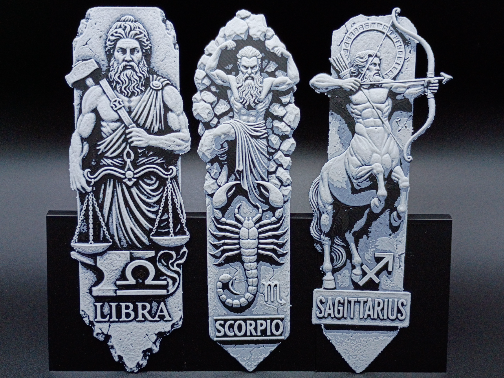 Ancient Zodiac Relief Bookmark Set – 3D Printed Astrology Signs | Mythic Stone Style Bookmarks